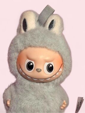 Pop Mart Labubu Gray Furry Monster Plush Keychain Used Good Condition